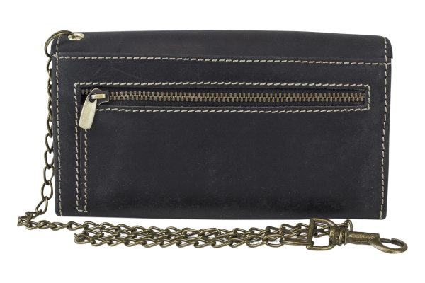 Biker & Trucker Langbörse mit Messing-Kette LEAS im Vintage-Stil in Echt-Leder, schwarz